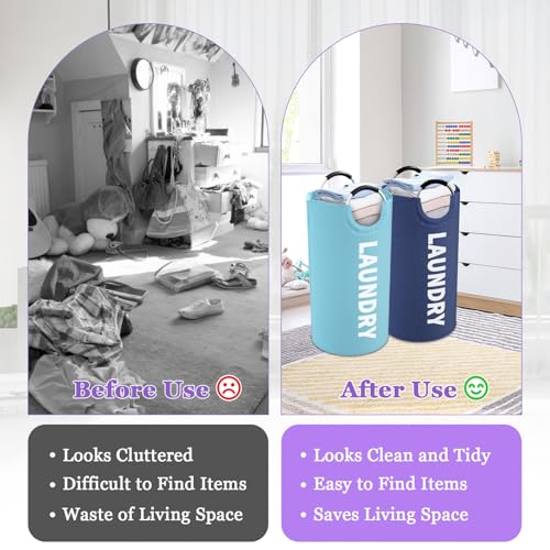 2Pcs 95L Large Clothes Hampers, Foldable Laundry Basket with Handles - color: Blue + Navy Blue, size: L-95L