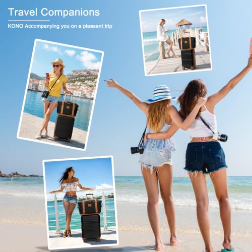 Kono Suitcase Set 3 Piece Luggage Set Expandable with Spinner Wheels - color: Apricot Black, size: 6-piece set (Db/Tb/12/20/24/28)