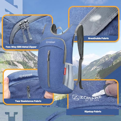 ZOMAKE 10L Ultra Lightweight Packable Backpack, Small Daypack Light Foldable Backpacks Water Resistant Day Bag for Hiking(Dark Blue) - color: Dark Blue A1, size: 10L