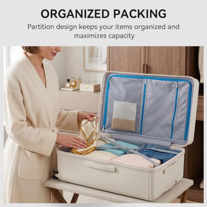 3PCS Luggage Set PC Suitcase with Wheels and Cup Holder, Beige - color: Beige