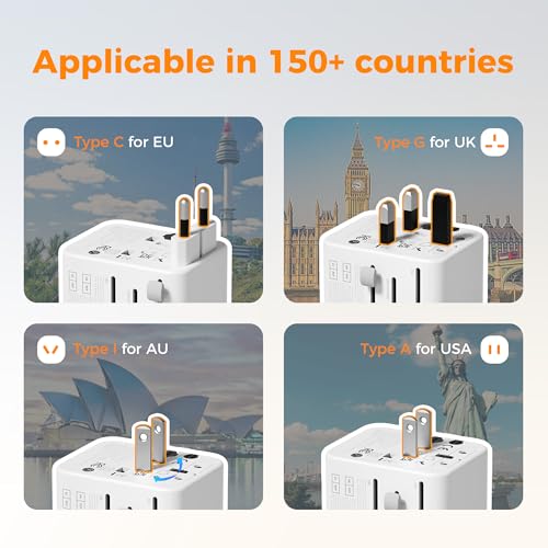 TESSAN Universal Travel Adapter, Power Adapter Worldwide - color: Grey&White-20W