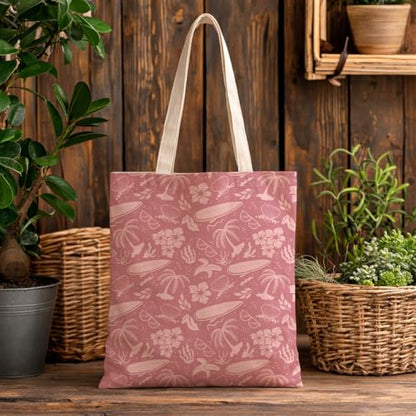 Summer Canvas Tote Bag, Botanical Wildlife Reusable Shoulder Bag, Carryall for Beach Shopping Travel Commute - color: Travel 01