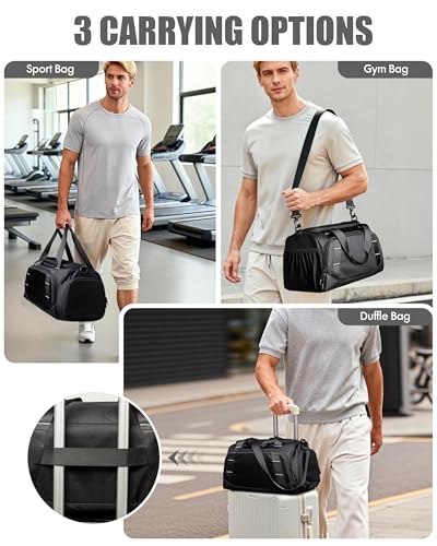 Small Gym Bag for Men, Travel Duffle Bag with Shoe Compartment - color: Black