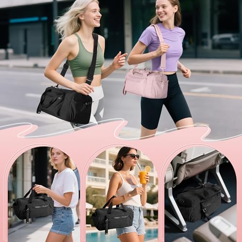 Small Gym Bag for Women, Min Duffle Bag with Wet Compartment - color: Black