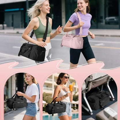 Small Gym Bag for Women, Min Duffle Bag with Wet Compartment - color: Black