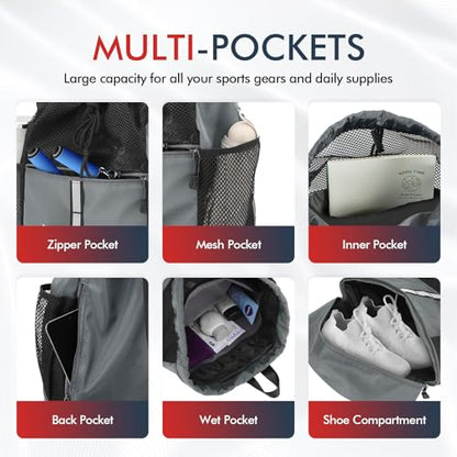 PinCute Drawstring Backpack for Men Women, Mesh Gym Bag for Beach - color: Dark Grey