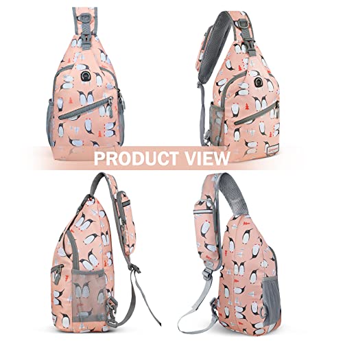 ZOMAKE Sling Bag, Penguin Pink, Nylon, 5 Separate Compartments, 10" iPad Compartment, Anti-Theft, Adjustable Reversible Shoulder Strap, Water Resistant - color: Penguin Pink, size: 8L