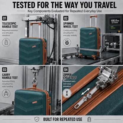 CONCEPTEN Expandable Carry on Luggage 3 Piece Suitcases with Spinner Wheels - color: Dark Green, size: 3 Piece