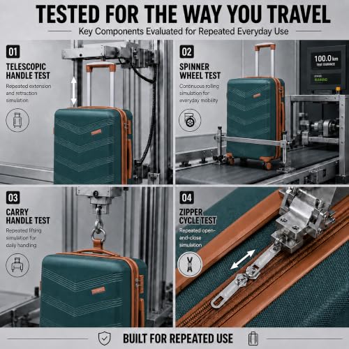 CONCEPTEN Expandable Carry on Luggage 3 Piece Suitcases with Spinner Wheels - color: Dark Green, size: 3 Piece