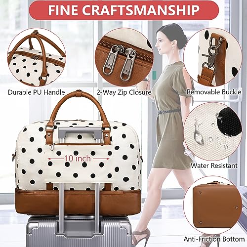 4PCS Weekender Bags for Women Large Overnight Weekend Travel Duffel Bags - color: Black Dot