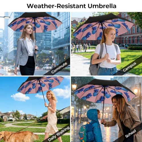 LLanxiry Compact Travel Umbrella, Windproof Automatic Umbrellas for Rain - color: Pineapple (Auto), size: 44 Inch