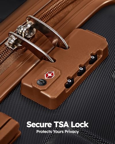 Suitour 4 Piece Luggage Set, Carry on Suitcase with ABS hardshell,Spinner Wheels & TSA Lock (16"/20"/24"/28") - color: Black Brown, size: 4-Piece Set