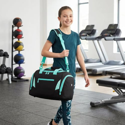 Small Kids Duffle Bag Mini Duffle Bag Kids Travel Bags with Shoe Compartment Toddler Overnight Weekender Carry On for Preschool Daycare,Christmas and Birthday Gift for Boys Girls - color: Black Green