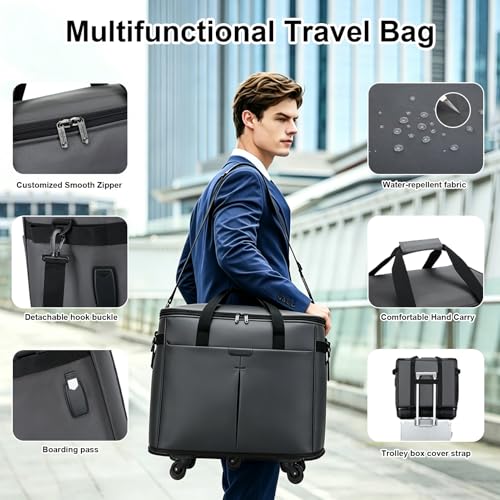 Large Capacity Rolling Duffle Bag,Expandable Foldable Suitcase for Travel,Collapsible Luggage Duffel Overnight Weekend Bags without Telescoping Handle - color: Grey