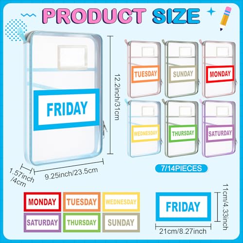 Honoson Days of Week Packing Cubes with Label for Kids, 12x9x1.57 "