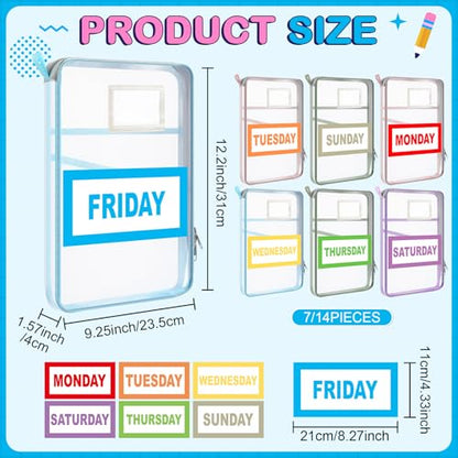 Honoson Days of Week Packing Cubes with Label for Kids, 12x9x1.57 "