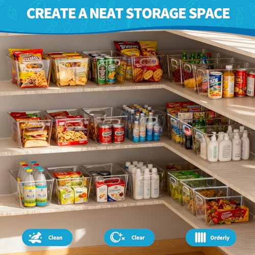 Clear Fridge Organizer Bins with Handles, 4 Pack Large 11.5×7.5×6 Inch - color: 4 Pack, size: L with Handles (11.5"L x 7.5"W x 6"H)