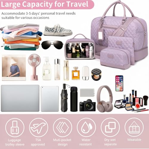 4PCS Weekender Bags for Women Large Overnight Weekend Travel Duffel Bags - color: Purple-LG