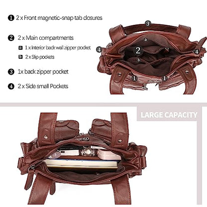 KL928 Women's Shoulder Purse Large Hobo Tote PU Leather Multi-Pocket Bag - color: Small#chestnut Brown