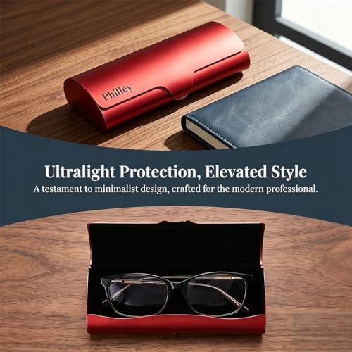 Philley Aluminum Ultra-Light Eyeglasses Slim Reading Glasses Case - color: Red