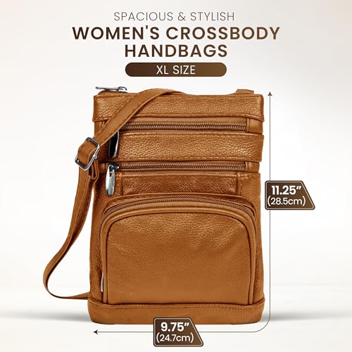 Krediz leather Crossbody Purses for Women, Multi Pocket Crossbody Purse with Adjustable Strap, Soft & Durable Leather Purse - color: Light Brown, size: Standard