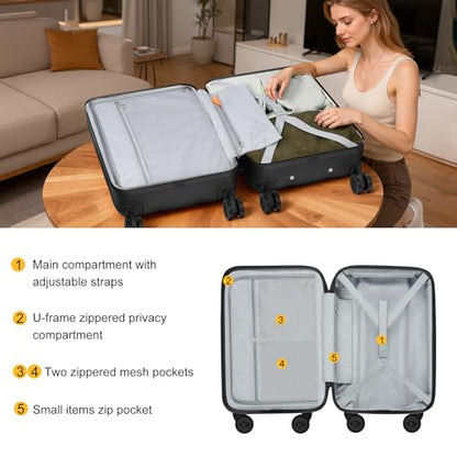 MGB Hardside 24 Inch Luggage, PC Hard Shell Checked Suitcase - color: Charcoal Black, size: 24 Inch