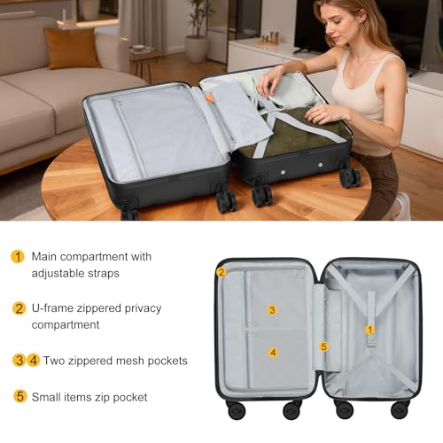 MGB Hardside 26 Inch Luggage, PC Hard Shell Checked Suitcase - color: Charcoal Black, size: 26 Inch
