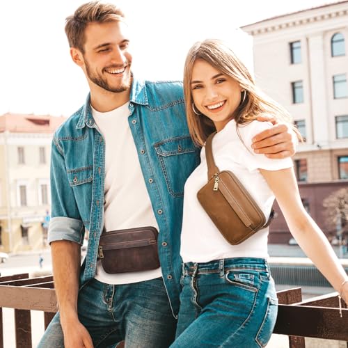 S-ZONE Fanny Packs for Women Genuine Leather RFID Blocking Crossbody Sling - color: Dark Brown