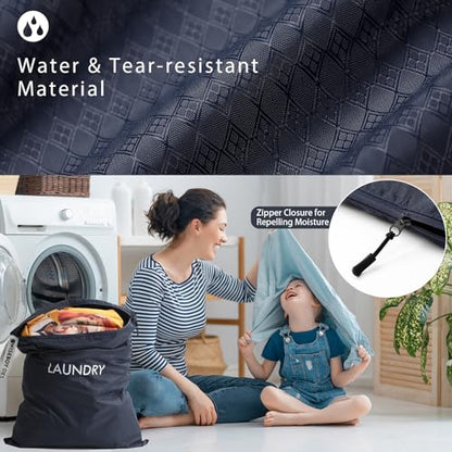 WiseBoy 2 Pack Laundry Bags, Travel Laundry Bag for Dirty Clothes, Zippered - color: Navy Blue/Pink