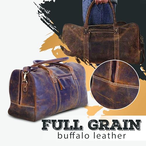 KomalC 24 Inch Leather Duffle Bag for Men & Women, Travel Weekend Bag - style: Brown Distressed Tan