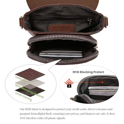 HESHE Small Leather Crossbody Bag for Women RFID Phone Purse with Card Slot - color: Coffee