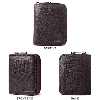 Linno RFID 20 Slots Credit Card Holder Genuine Leather Small Wallet for Women or Men with Zipper - color: Coffee