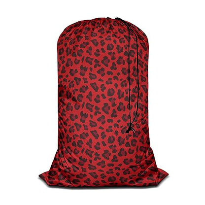 Swono Red Leopard Pattern Laundry Bag Large Heavy Duty Laundry Backpack with Adjustable Drawstring Closure Animal Print Panther Wildlife Laundry Hamper for Traveling Dirty Clothes Organizer - color: Red Leopard Pattern
