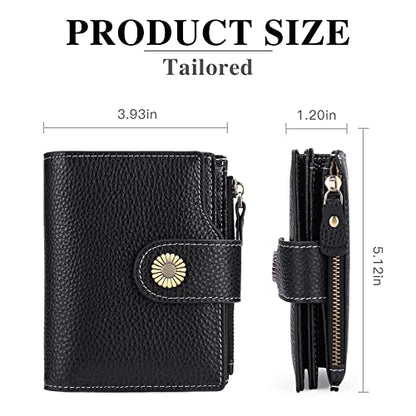 Falan Mule Wallet for Women - Genuine Leather, Compact, RFID Blocking, Bifold Wallet - color: Elegant Black