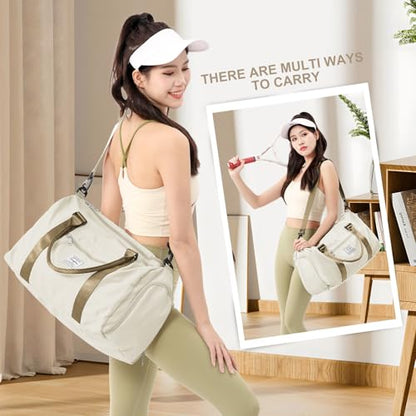 Gym Bag for Women Men with Shoes Compartment,Sports Duffle Bag Personal item travel Duffel Bags Tote Bag Small Carry on Weekender Overnight Bag Workout Dance Bag Hospital Holdalls Beige Brown - color: A19-Beige Brown