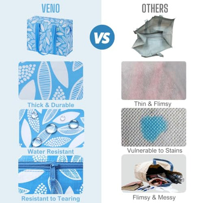 VENO 2 Pack Utility Tote Reusable Grocery Bags with Zipper & Hard Bottom - color: Spring Breeze, size: 2 Pack