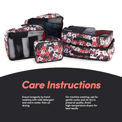 Disney Packing Cubes for Travel – 5 Piece Compression Set, Mickey Minnie Stitch Pooh Luggage Organizer Bags - color: Red
