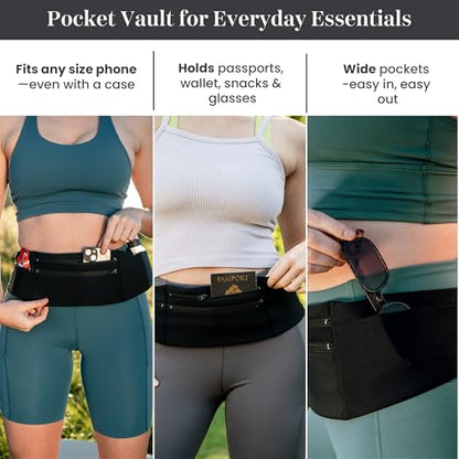 StashBandz Running Belt & Money Belt, 3 Zippered Pockets, Phone Holder - size: Large