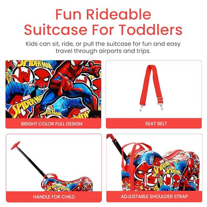 Bioworld Spider-Man Ride-On Suitcase for Kids, 18-Inch Hardside Luggage - color: Spider-Man AOP