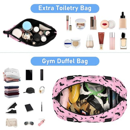 Gothic Pink Travel Duffel Tote with Bats - Sports Weekender Overnight Gym Carry On Hospital Bag for Women & Men - color: Goth 04