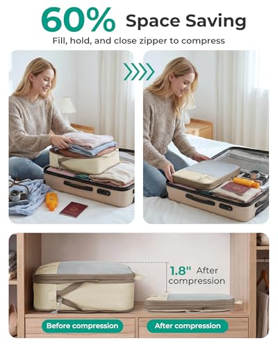 BAGSMART Compression Packing Cubes for Travel Essentials - color: Antique White, size: Set of 6