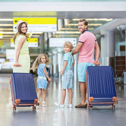 Karl home Luggage Set 3 Piece Hardshell Suitcases with TSA Lock, Light Pink - color: Navy Blue & Brown, size: 3 Piece Set (20/24/28 Inch)
