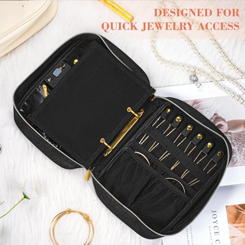 Travel Jewelry Organizer for Women, Detachable Pouches, Tangle-Free, Black - color: Black