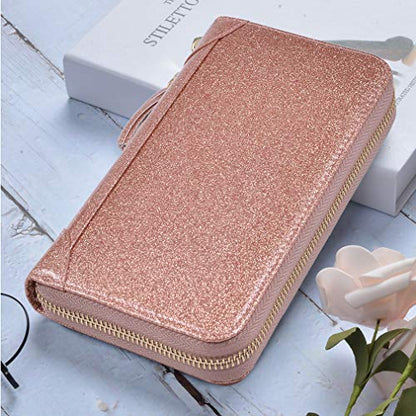 Easyoulife Credit Card Holder Wallet Womens Zipper Leather Case Purse RFID Blocking - color: Glitter Gold