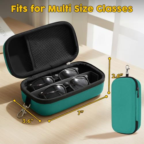 Double Eyeglasses Case, Hard Shell Glasses Case for Men Women - color: Teal