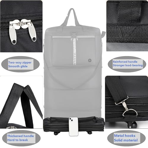 Expandable Travel Duffel Bag with Wheels, 42 Inch Large Collapsible Luggage, 5pcs 360° Spinner Wheels, Waterproof Oxford Cloth, Foldable Suitcase with Shoulder Strap for Men & Women, Gray - color: Gray