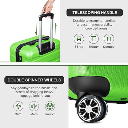 Luggage Sets Hardside Lightweight Suitcase with Spinner Wheels TSA Lock, 3-Piece Set (20/24/28) - color: Green