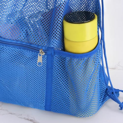 NATURAL STYLE 2 PACK Mesh Drawstring Backpack Bag, Multifunction Mesh Bag for Swimming, Athletic Gym, Clothes, Beach, Swim (Blue) - color: Blue