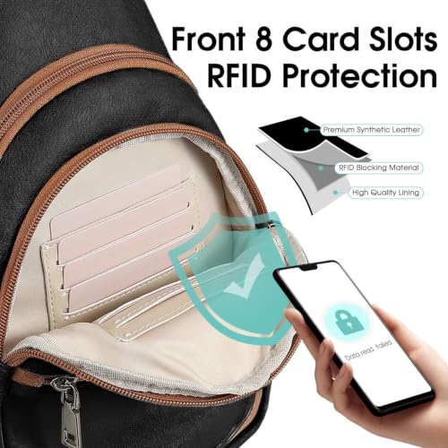 HomemeDiary Anti Theft Sling Bag for Women, RFID PU Leather Crossbody Purse - color: Black & Brown