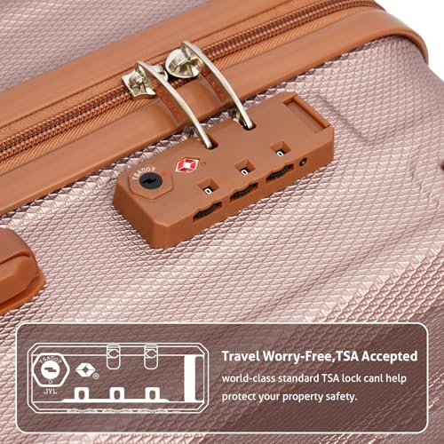 Cobens Luggage Sets 5 Piece, Suitcases with Wheels, TSA Lock, 20/24/28 Inch - color: Pink